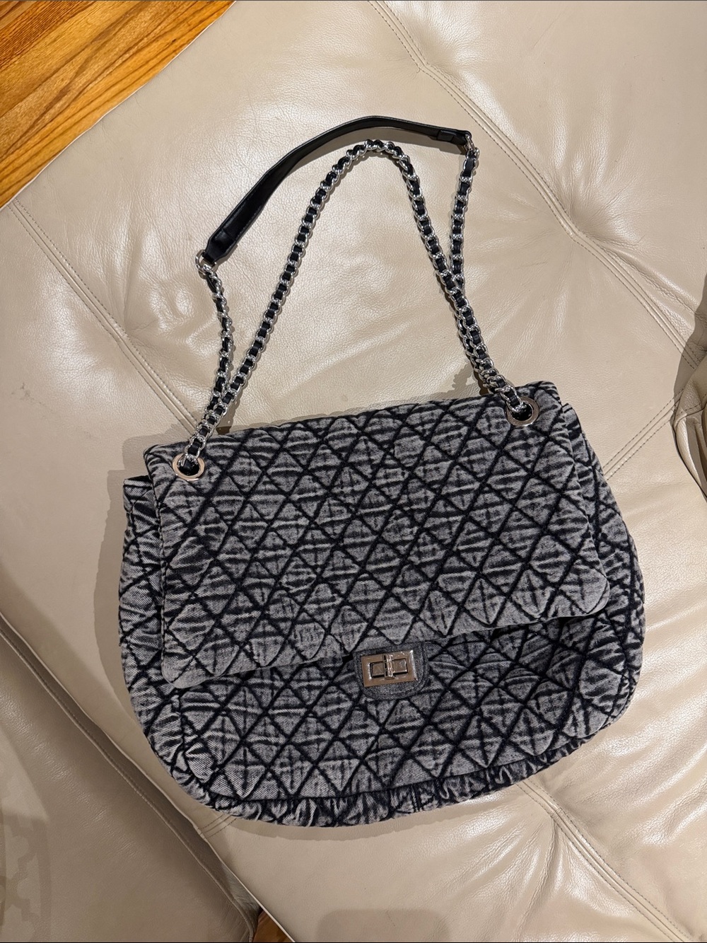 Denim Maxi Flap Shoulder Bag.